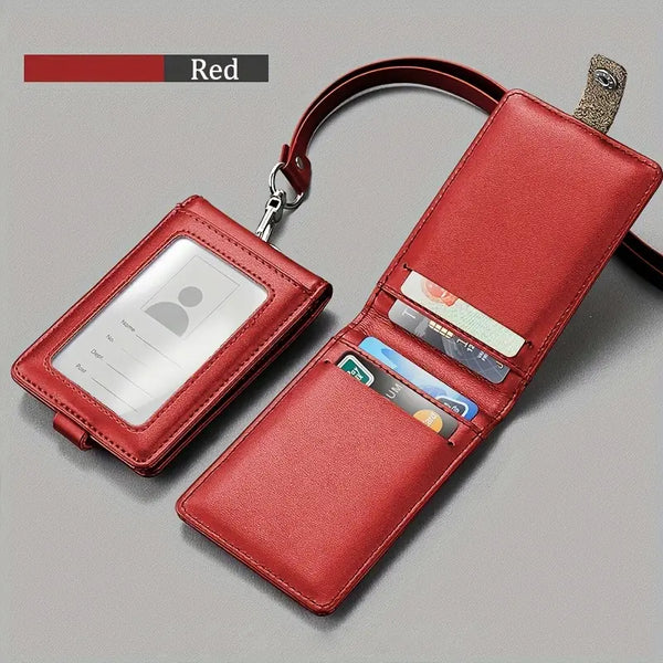 Genuine Leather ID Card Holder with Lanyard