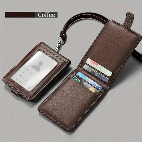 Genuine Leather ID Card Holder with Lanyard